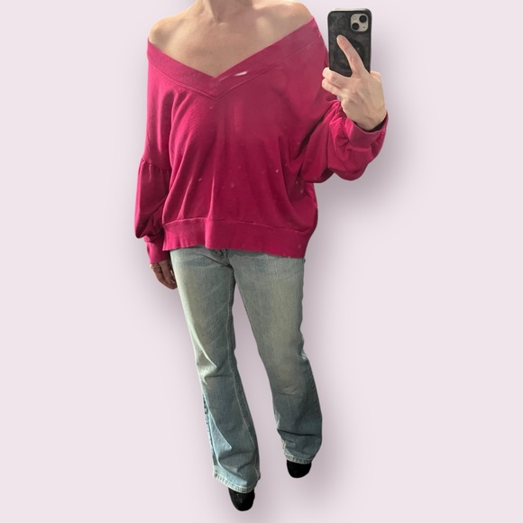 Wild Fable Hot Pink Cropped Sweatshirt Size 2X Plus Size Off the Shoulder crop - Picture 2 of 9